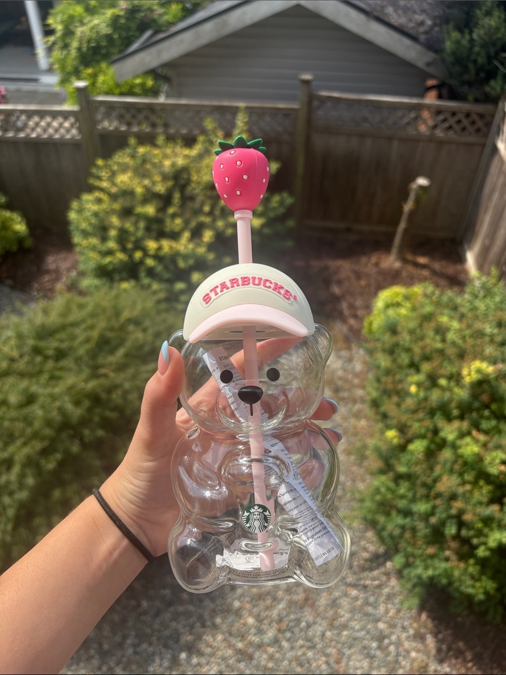 Starbucks Clear Bear Kids Cup with Pink Strawberry Topper Brand new